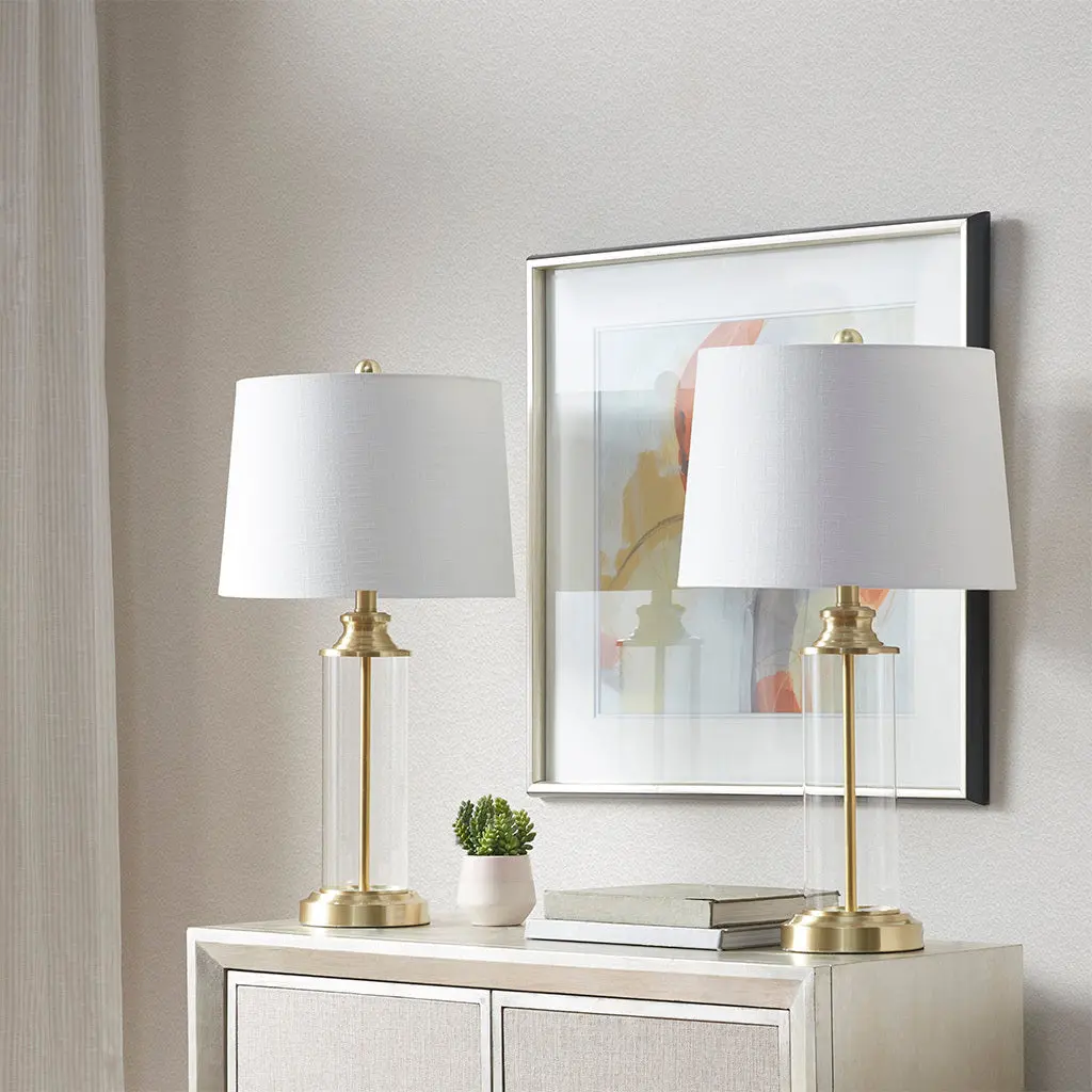 Clarity Crystal Cylinder Table Lamp Set 2 Precious Metal Cotton Lamps jla
