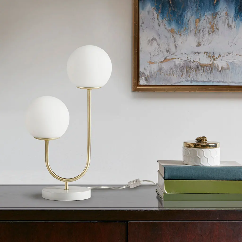 Metallic 2 Light Globe Table Lamp Precious Metal White Ferrous Metal jla