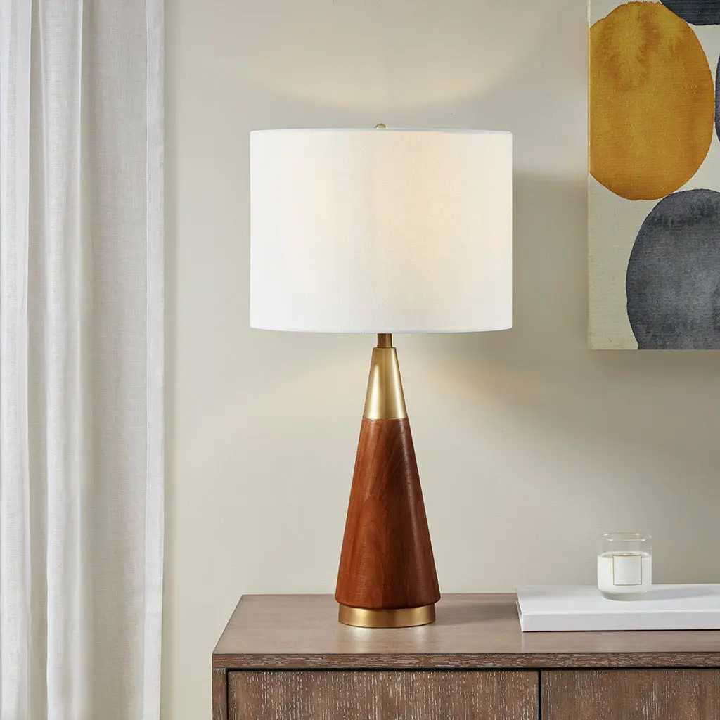 Triangular Table Lamp Precious Metal Brown Polyester Stylish Lighting jla