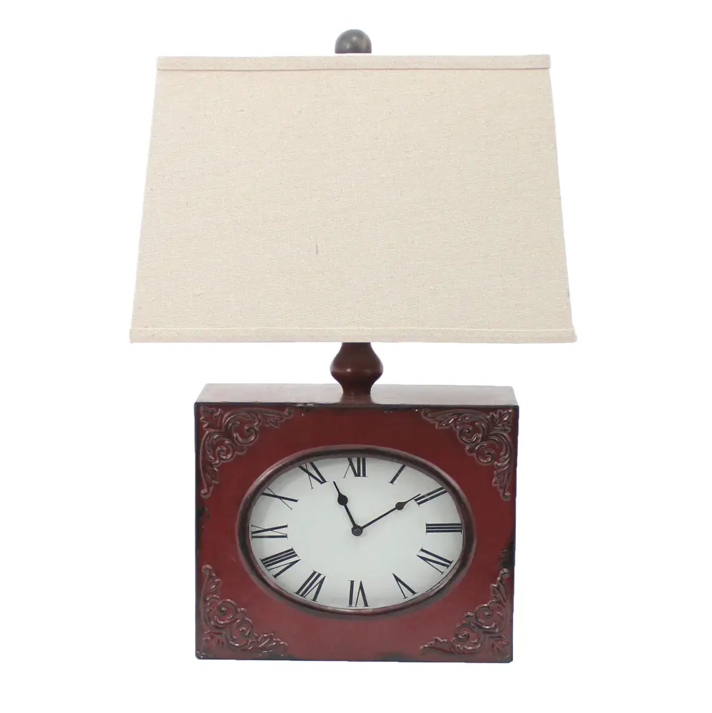 Clock Design Metal Table Lamp Tapered Shade Red and Beige Finish royal hampton