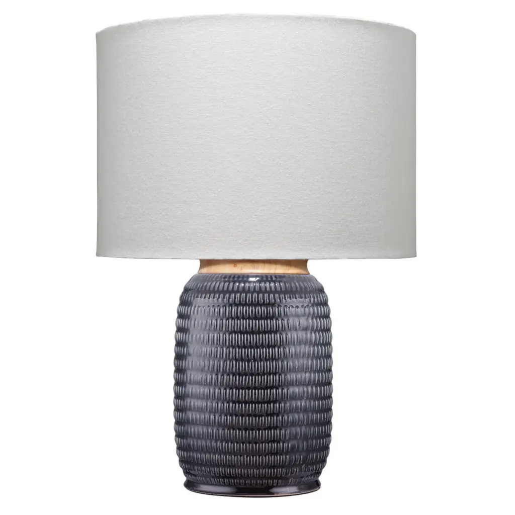 Table Lamp Ribbed Ceramic Body And Fabric Shade Gray Modern Lighting royal hampton