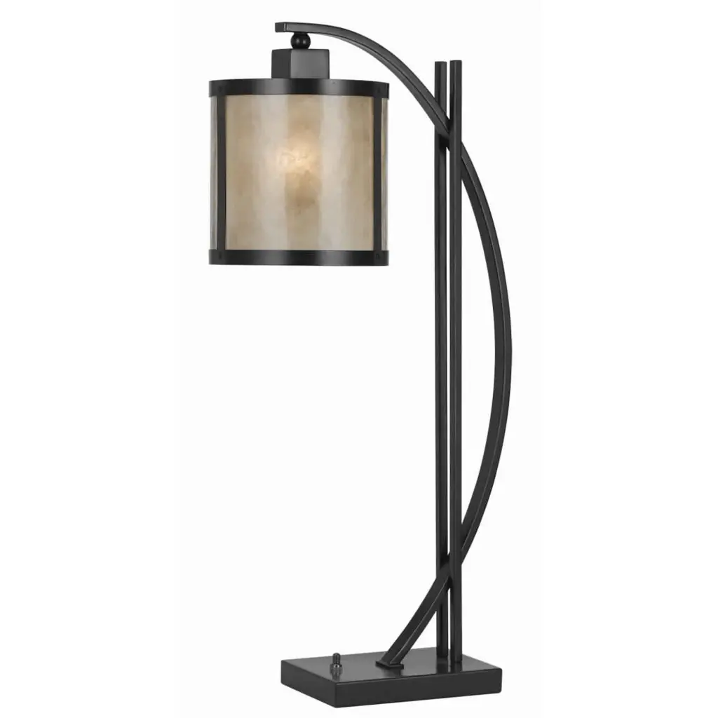 60 Watt Black Metal Table Lamp Mica Drum Shade Home Office royal hampton