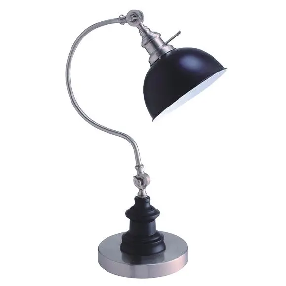 22 Inch Satin Nickel Table Lamp Matte Black Base LED Metal Shade sh lighting