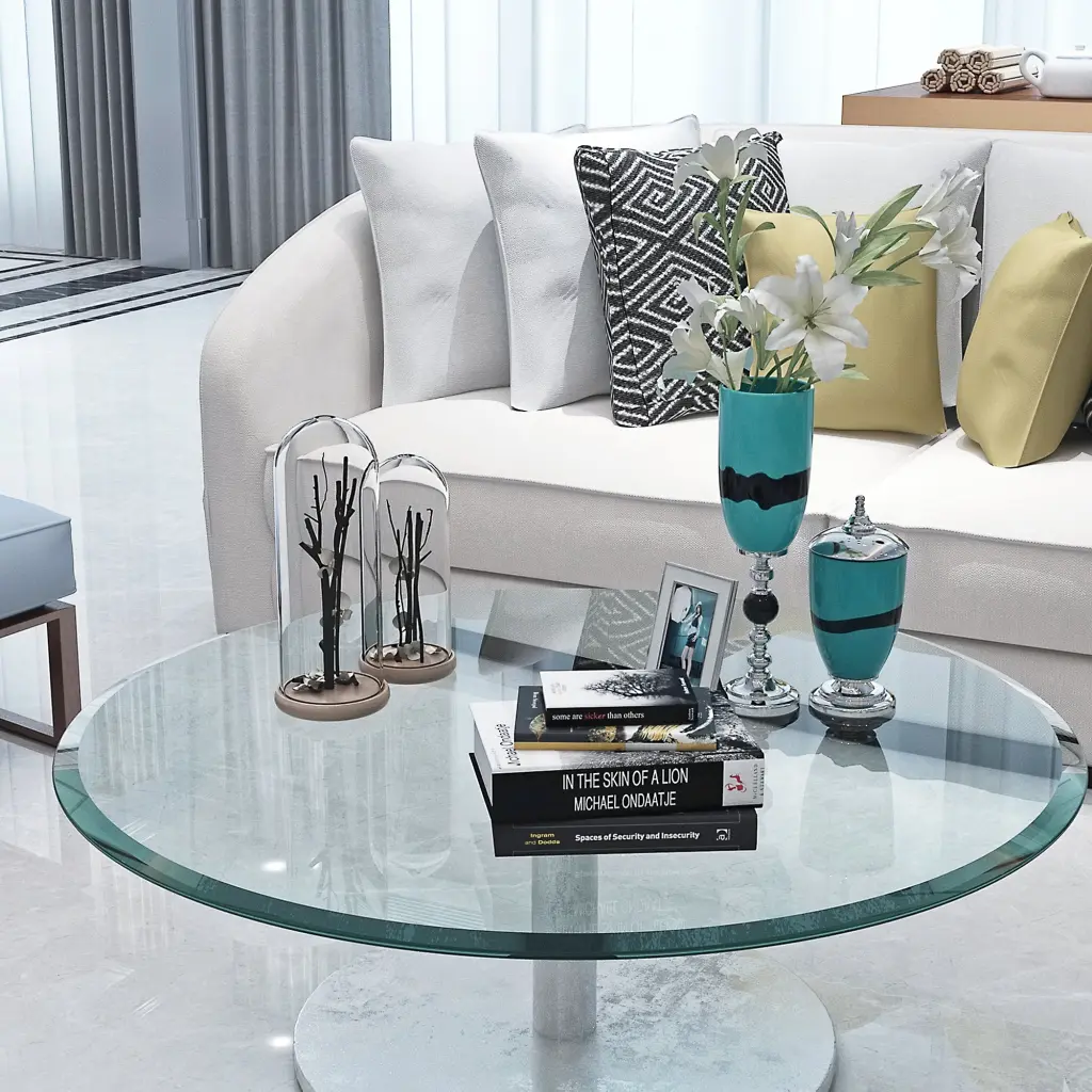 30 Inch Round Tempered Glass Table Top - 2.5 Inch Thick Beveled Edge Clear Glass sya furniture
