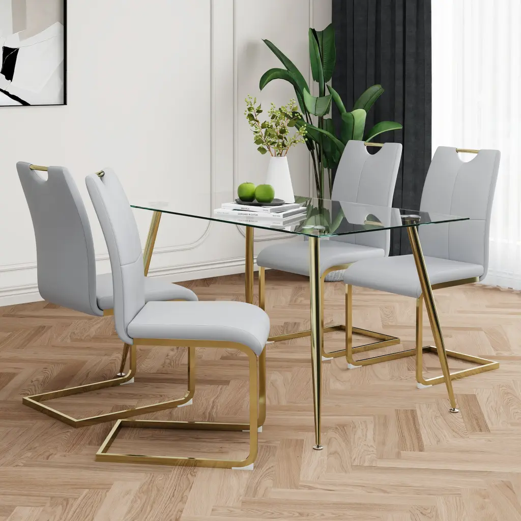 Modern Effortless Rectangular Glass Dining Table Wear Resistant Tempered Top youngmagic