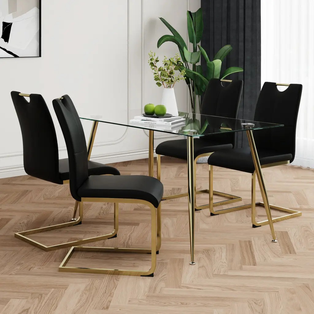 Modern Effortless Rectangular Glass Dining Table Wear Resistant Tempered youngmagic