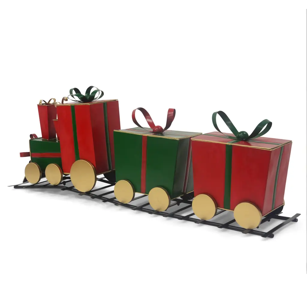 Festive Ferrous Metal Train Decor Gift Shaped Carriages Red Ferrous Metal Holiday Decor nh-comfortcove