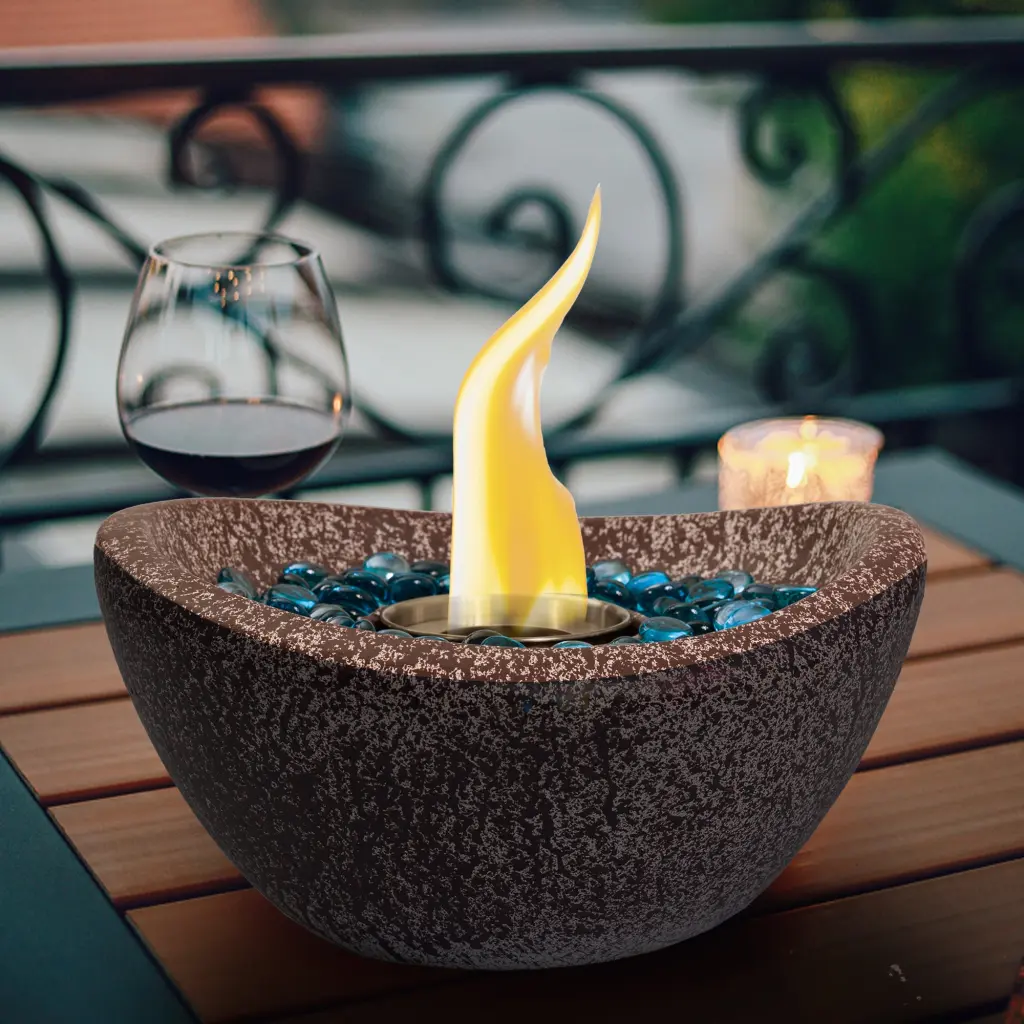 Ethanol Fire Pit Tabletop Fireplace Pink White Concrete Portable Indoor Outdoor Decor rnb