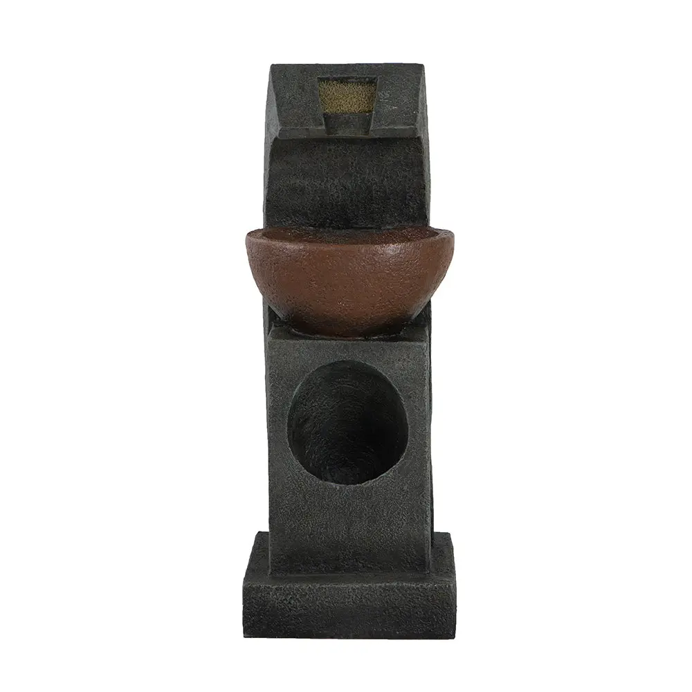 9.4X9.1X23.8 Inches Black and Brown Sculptural Water Fountain Bowl Basin w2078