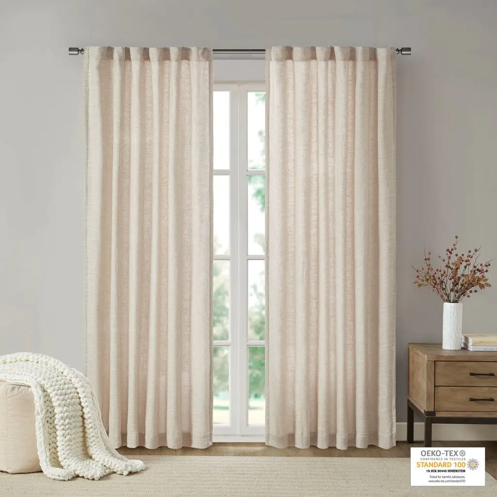 Faux Linen Rod Pocket Back Tab Fleece Lined Thermal Curtain Panel Single White jla