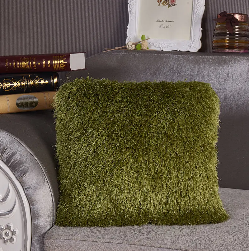 Decorative Shaggy Pillow 18 X 18 Lime Green Polyester Throw Pillow furnings