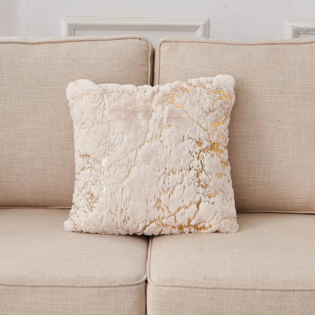 Premium Chinchilla Faux Fur Gilded Beige Pillow 22 . X 22 . Sofa and Bed furnings