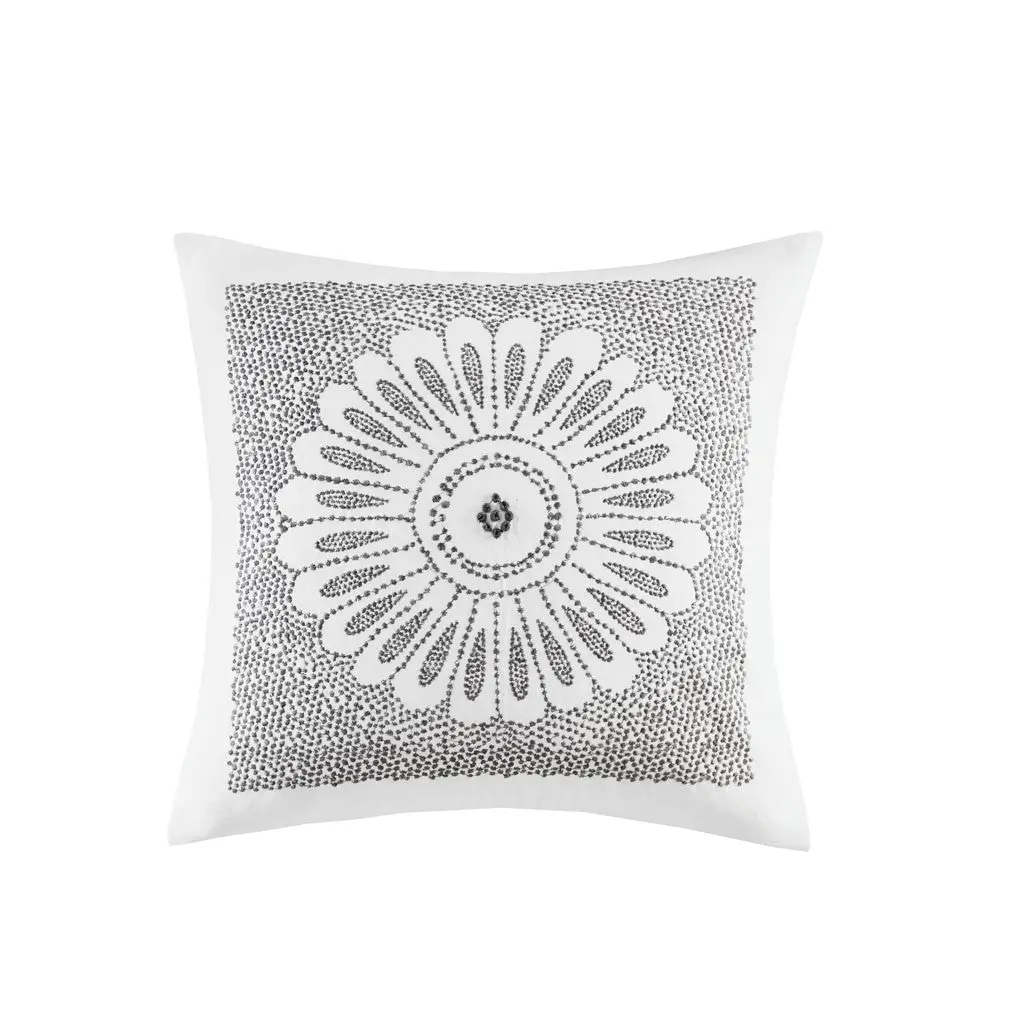 Cotton Embroidered Decorative Square Pillow Grey 20X20 Inches jla