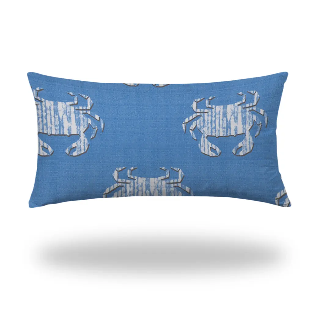 Crabby Indoor Outdoor Soft Royal Pillow Zipper Cover Insert 12x24 Inches Decorative Cushion usa made pillow and pouf