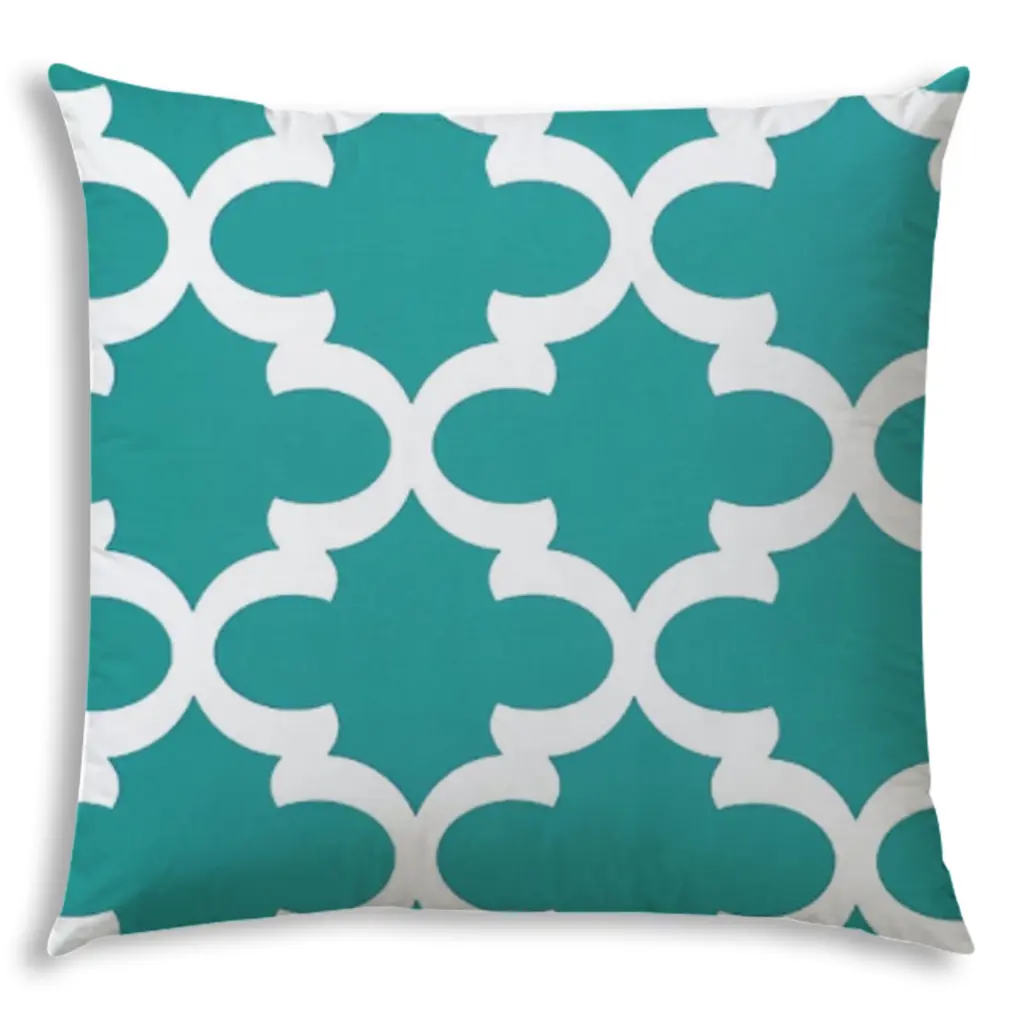Flannigan Turquoise Indoor Outdoor Pillow Sewn Closure Multicolor Poly usa made pillow and pouf