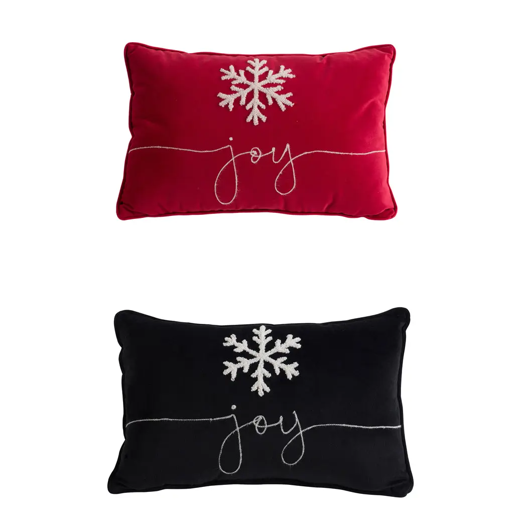 Set 2 Black And Red Velvet Pillows 18X12 Inches Embroidered Joy w2078