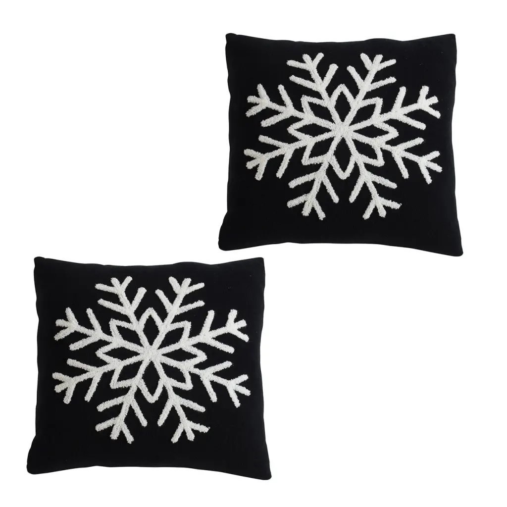 Set 2 18 Inch Black Snowflake Pillows Christmas and Halloween Decor w2078