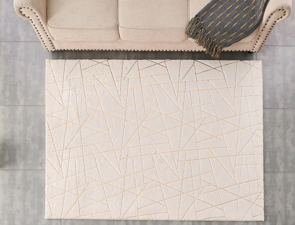 Premium Machine Washable Beige Geometric Abstract Gold Gilded Chinchilla Throw Blanket furnings