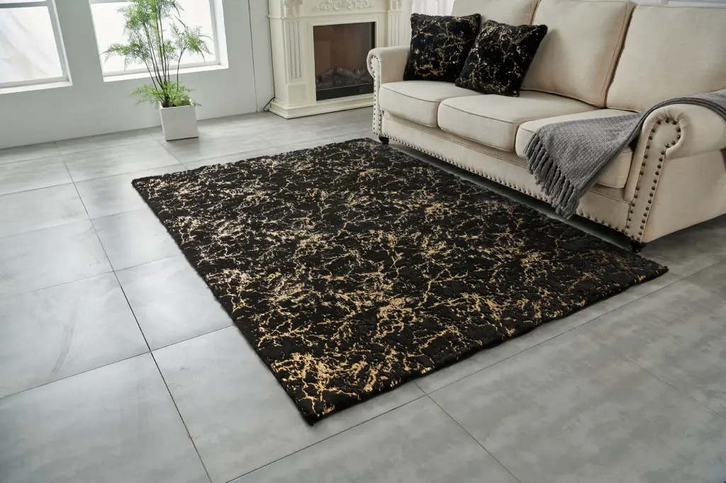 Premium Machine Washable Black Abstract Gilded Chinchilla Faux Fur Throw Blanket furnings