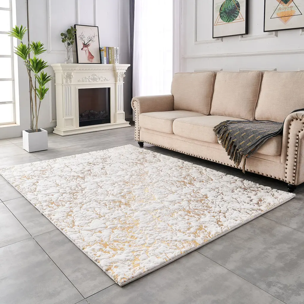 Premium Machine Washable White Abstract Gilded Chinchilla Faux Fur Throw Blanket furnings