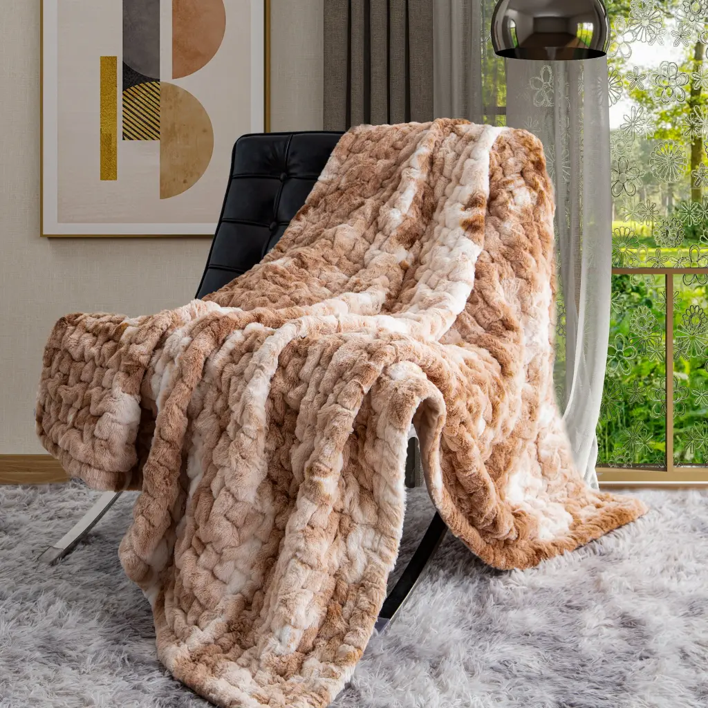 50X60 Inches Faux Fur Throw Multicolor Soft Cozy Blanket Couch Or Bed jla