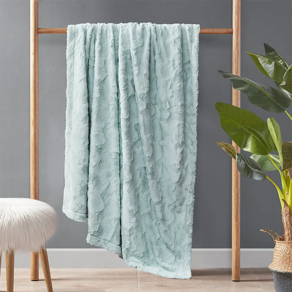 Oversized Faux Fur Throw Blanket Aqua Polyester Soft Cozy Luxury jla
