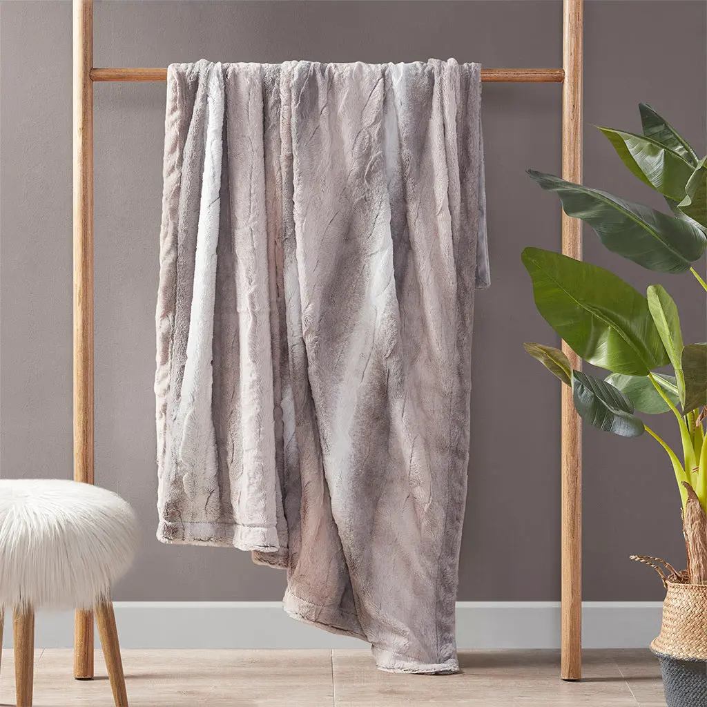Oversized Faux Fur Throw Grey Cotton Cozy Living Room Blanket jla