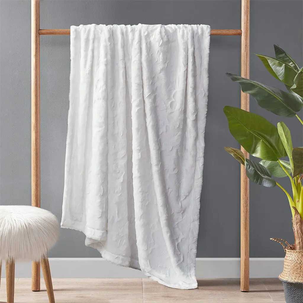 Oversized Faux Fur Throw White Polyester Cozy Blanket jla