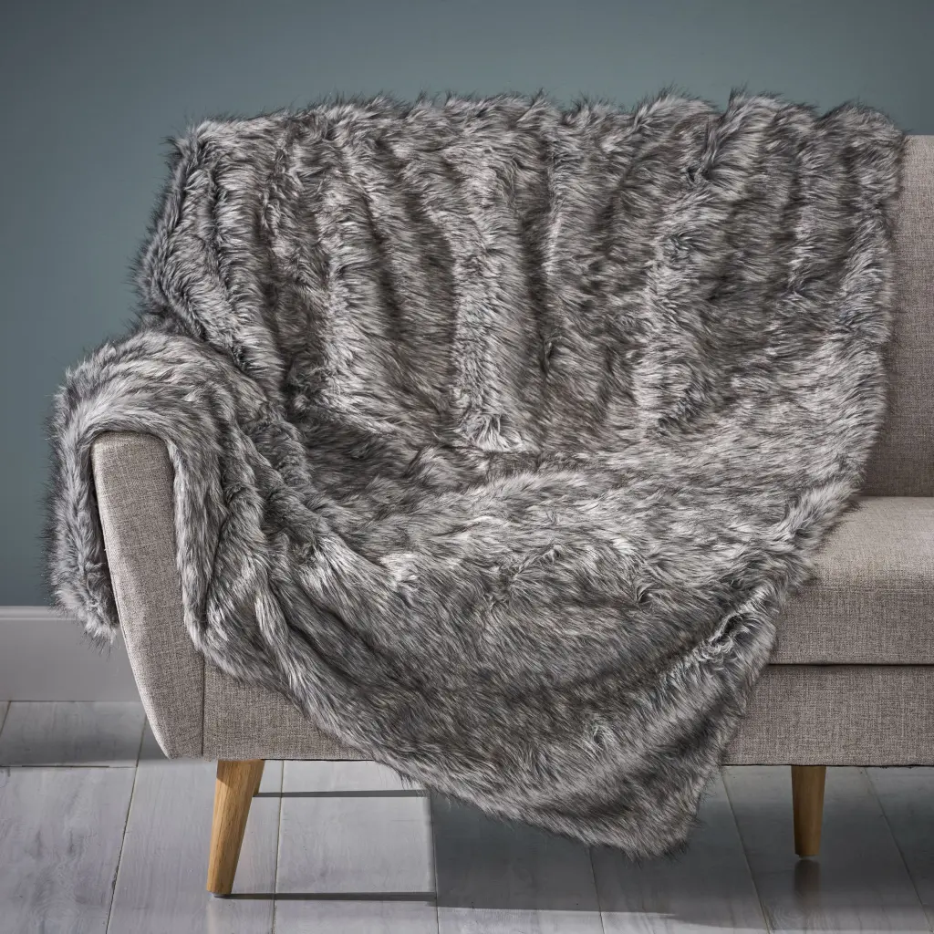 Blanket Grey Faux Fur Soft Cozy Throw Blanket Bed Couch nh-inmax