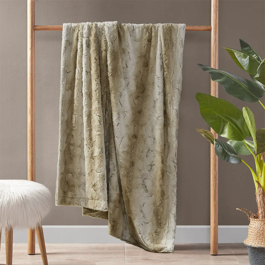 Oversized Faux Fur Throw Sand Polyester Cozy Living Room Blanket jla