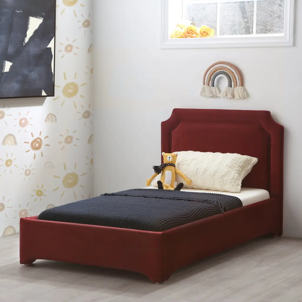Lark Toddler Bed Cabernet Red Fabric Kids Bed Safety Rails b2714