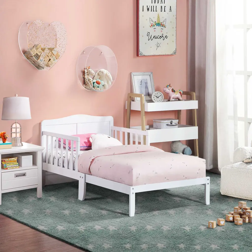 Birdie Toddler Bed White Solid Wood Safe and Sturdy Kids Room simple living