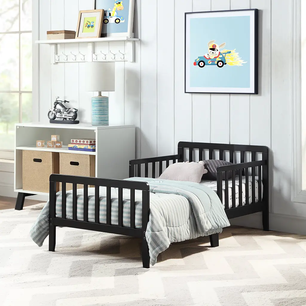 Jax Toddler Bed Black Solid Timber Safe Kids Bed Guardrails simple living