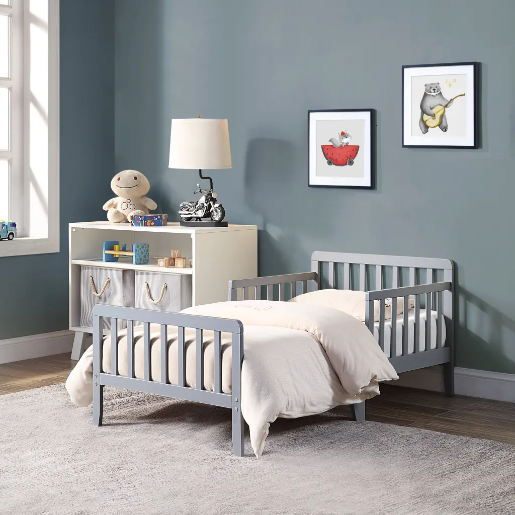 Jax Toddler Bed Light Gray Solid Timber Kids Bed Safety Rails simple living