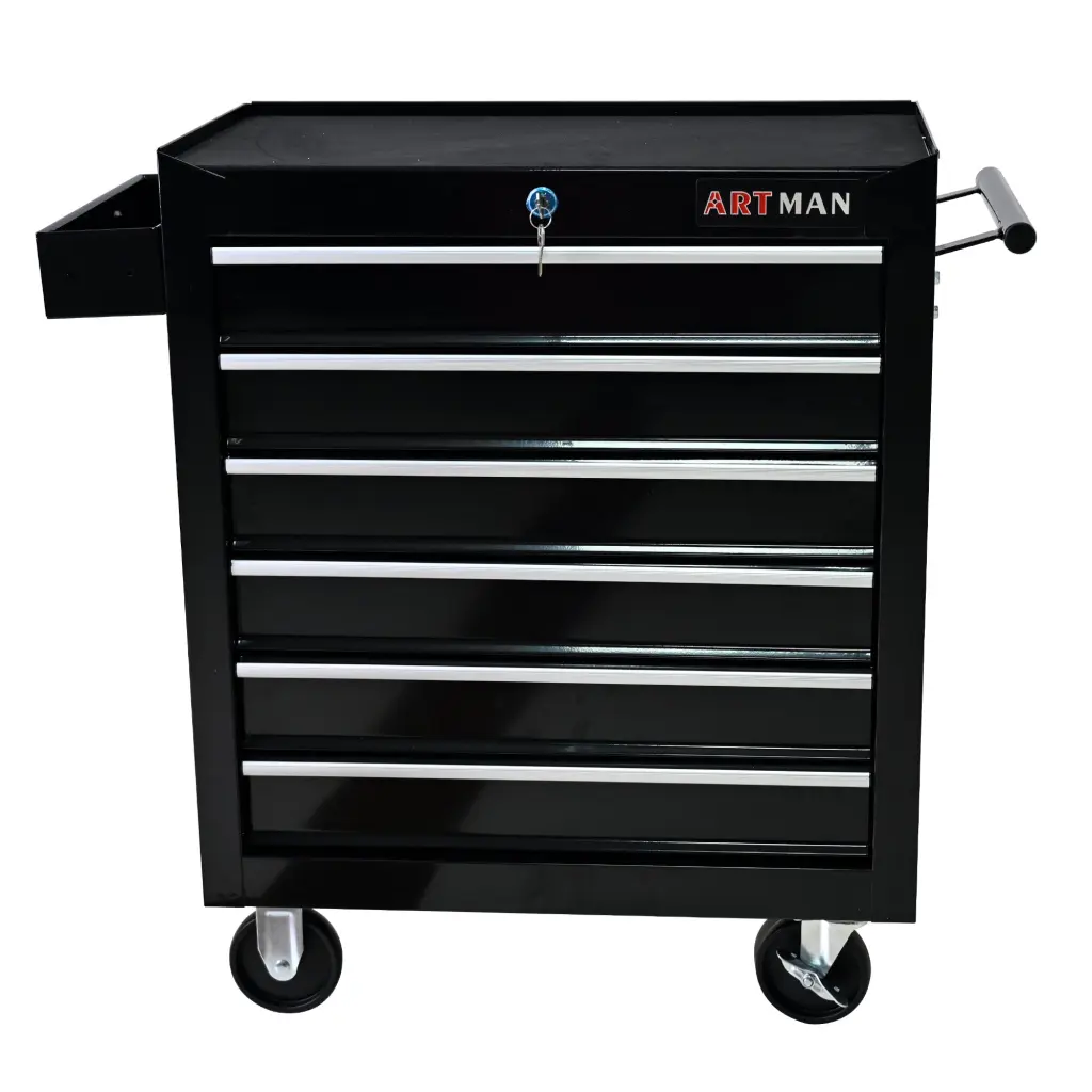 6 Drawers Multifunctional Tool Shopping Basket Wheels Black Steel artman