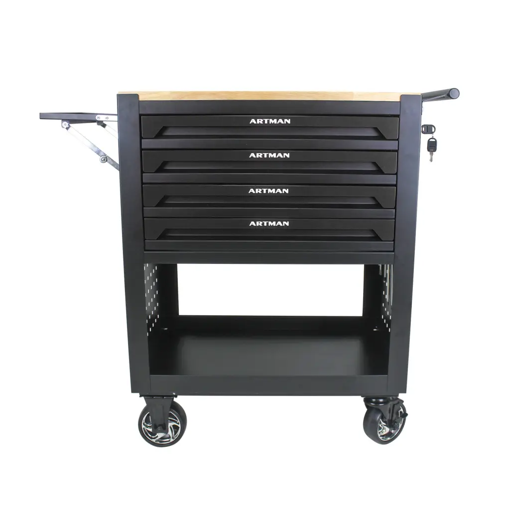 4 Drawers Multifunctional Tool Shopping Basket Wheels And Wooden Top Black artman