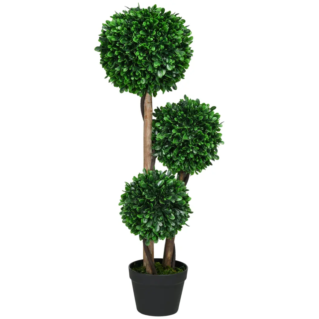 Homcom 3Ft Artificial 3 Ball Boxwood Topiary Tree Pot Indoor Decor aosom business