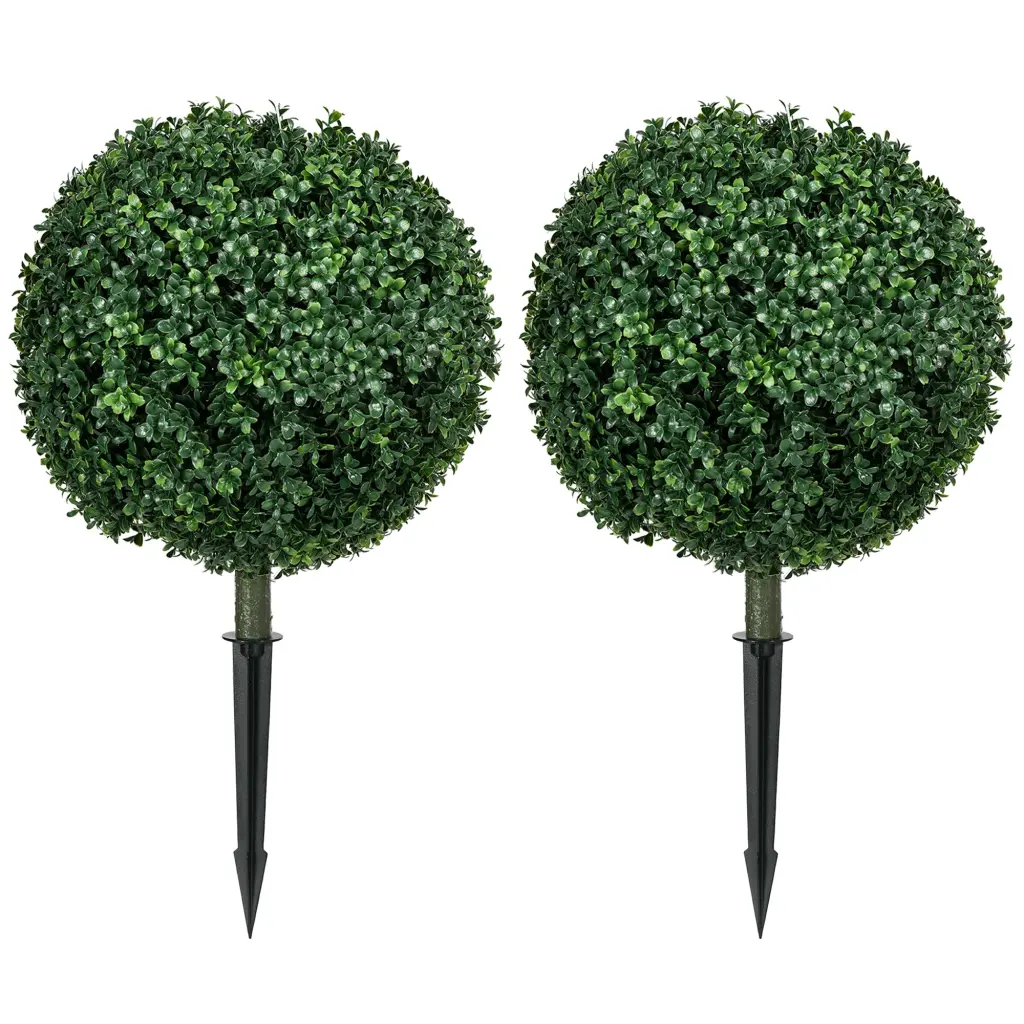 Homcom 1.3' 15.7" Artificial Boxwood Topiary Trees Ground Stake - Decorative Indoor Topiary Plants Home Décor aosom business