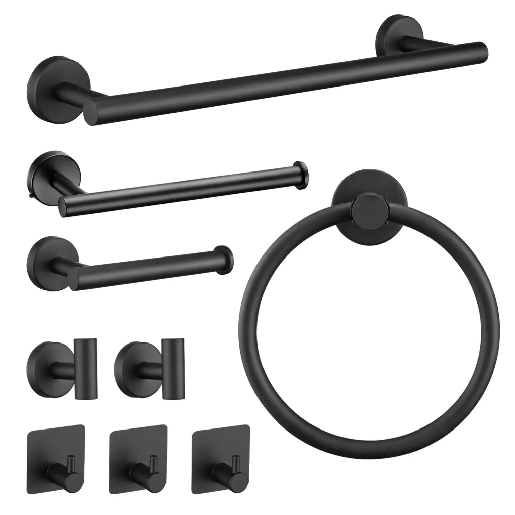 9 Pieces Bathroom Hardware Set Towel Bar Wall Mounted Stainless Steel kooleasy