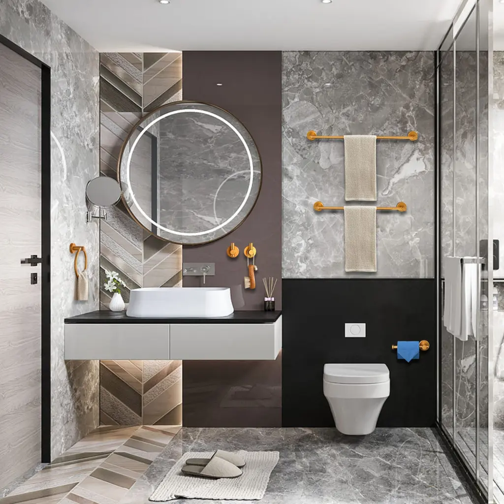 6 Piece Bathroom Towel Rack Set Wall Mount Brushed Precious Metal Aluminium rnb