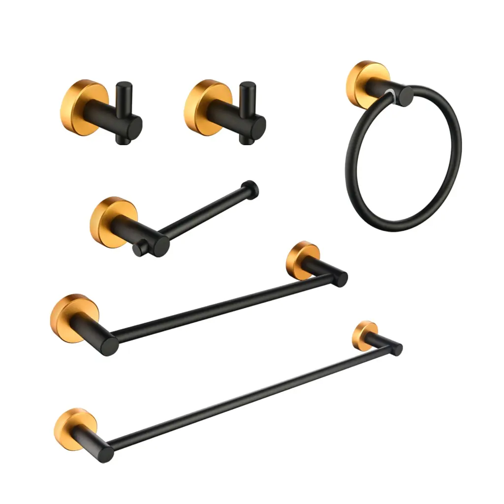 6 Piece Matte Black Aluminum Bathroom Towel Rack Set Wall Mount rnb