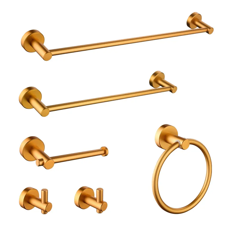 6 Piece Bathroom Towel Rack Set Wall Mount Brushed Precious metal Aluminium w2287