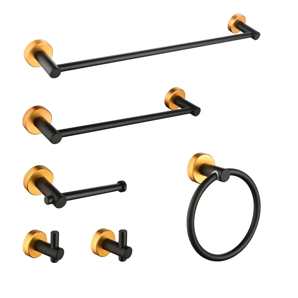 6 Piece Bathroom Towel Rack Set Wall Mount Matte Black Aluminium w2287