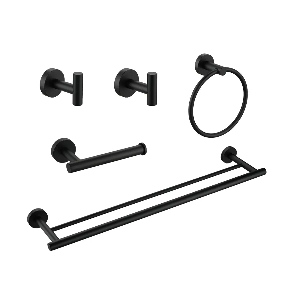 5 Piece Bathroom Towel Rack Set Wall Mount Matte Black Aluminium w2287