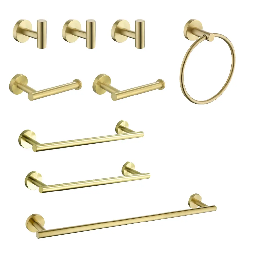 9 Piece Stainless Steel Bathroom Towel Rack Set Wall Mount Brushed Gold w2287