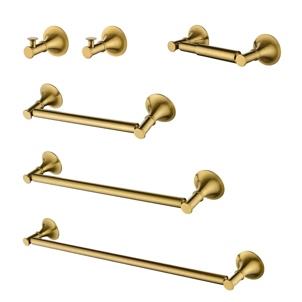 6 Piece Copper Alloy Bathroom Towel Rack Set Wall Mount Brushed Precious Metal w928 dongtu group