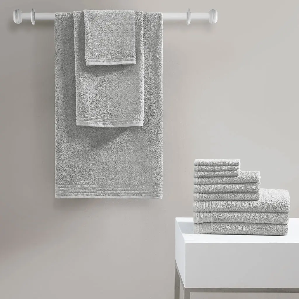100% Cotton Quick Dry 12 Piece Bath Towel Set Silver Bathroom jla