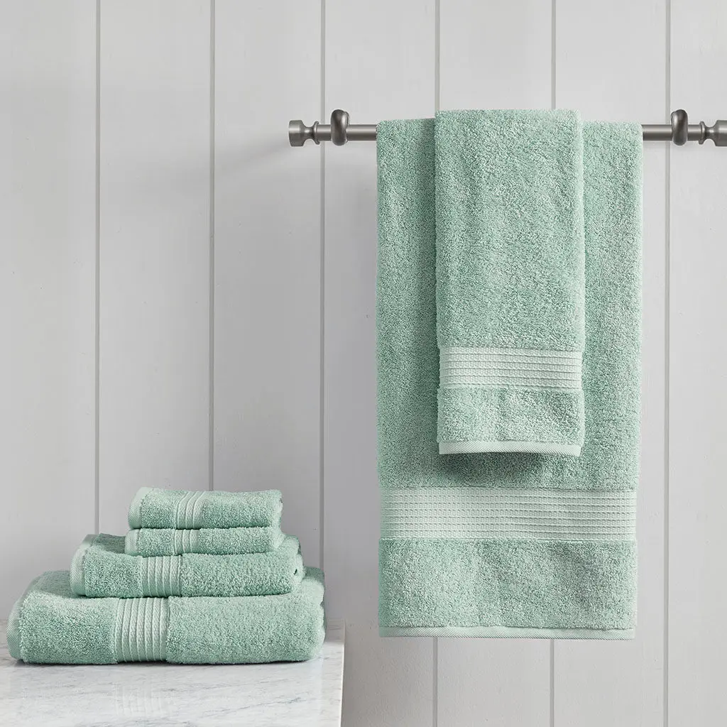 6 Piece Organic Cotton Towel Set Seafoam Color Soft and Absorbent Bath jla