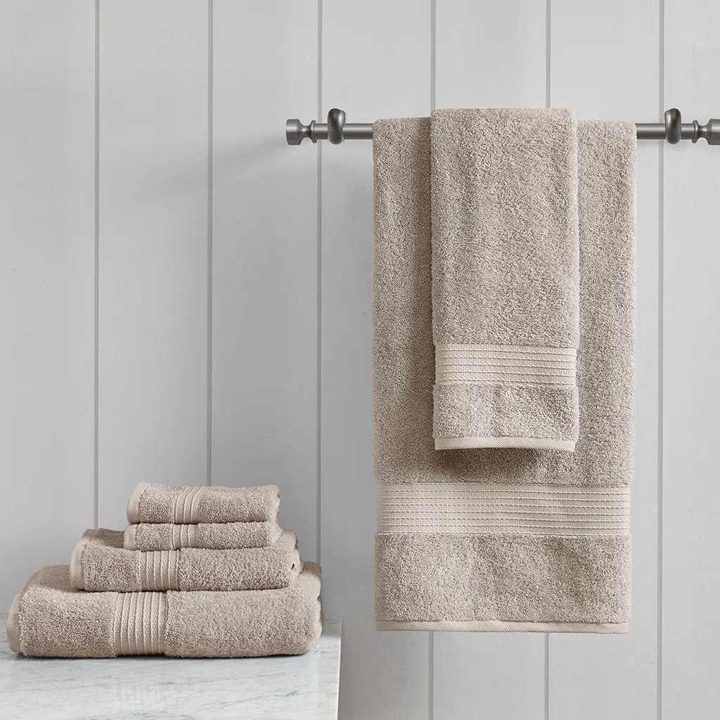 6 Piece Organic Cotton Towel Set Tan Soft Bath Towels Home Spa jla