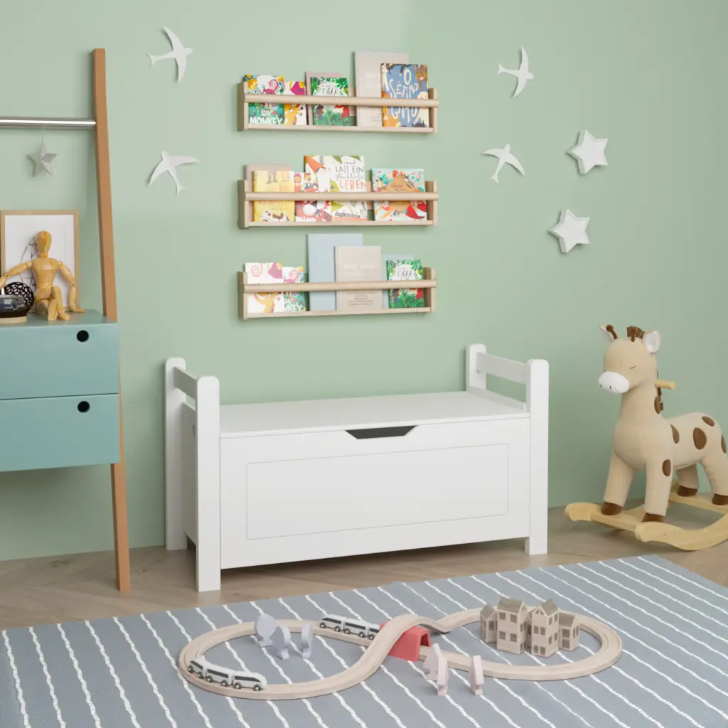 Kids Toy Box Chest White Elastomer Timber Large Storage Boys Girls moonriver